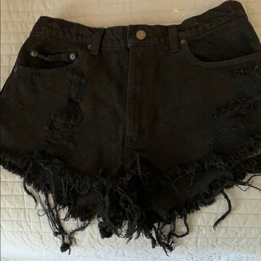 Black high waisted denim shorts